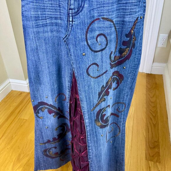 Sasson Skirt Maxi Denim Painted Studded Sample Item Vintage y2K (6) - Picture 4 of 8